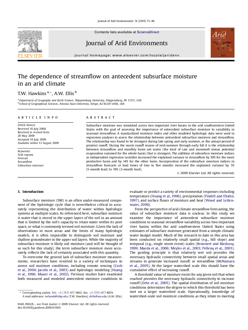 The dependence of streamflow on antecedent subsurface moisture in an arid climate