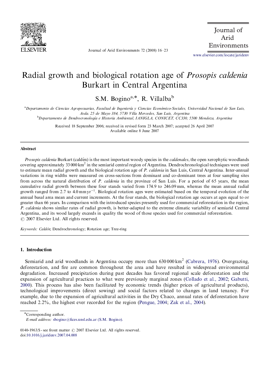 Radial growth and biological rotation age of Prosopis caldenia Burkart in Central Argentina