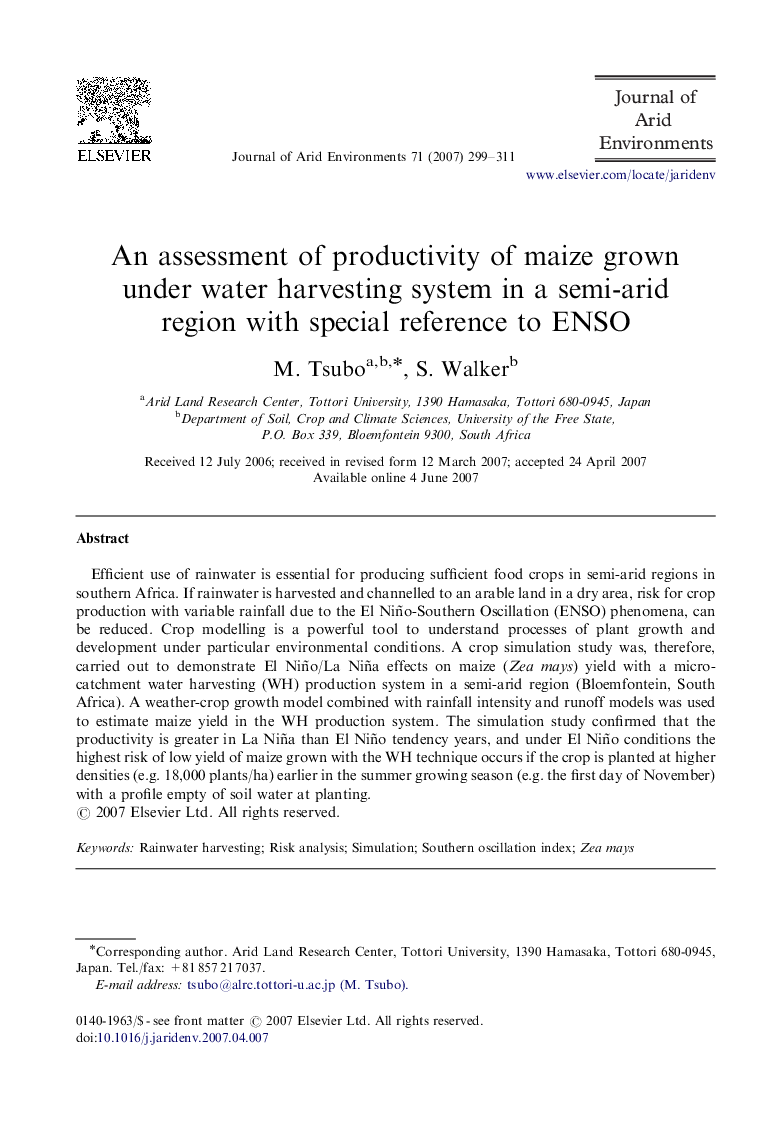 An assessment of productivity of maize grown under water harvesting system in a semi-arid region with special reference to ENSO