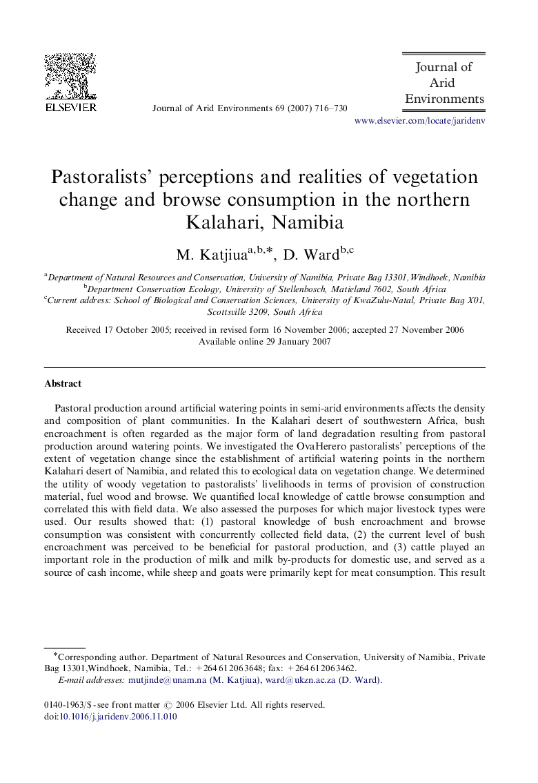 Pastoralists’ perceptions and realities of vegetation change and browse consumption in the northern Kalahari, Namibia
