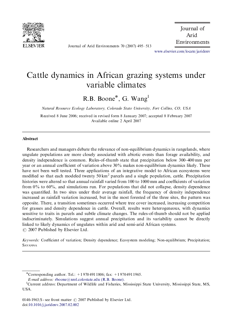 Cattle dynamics in African grazing systems under variable climates