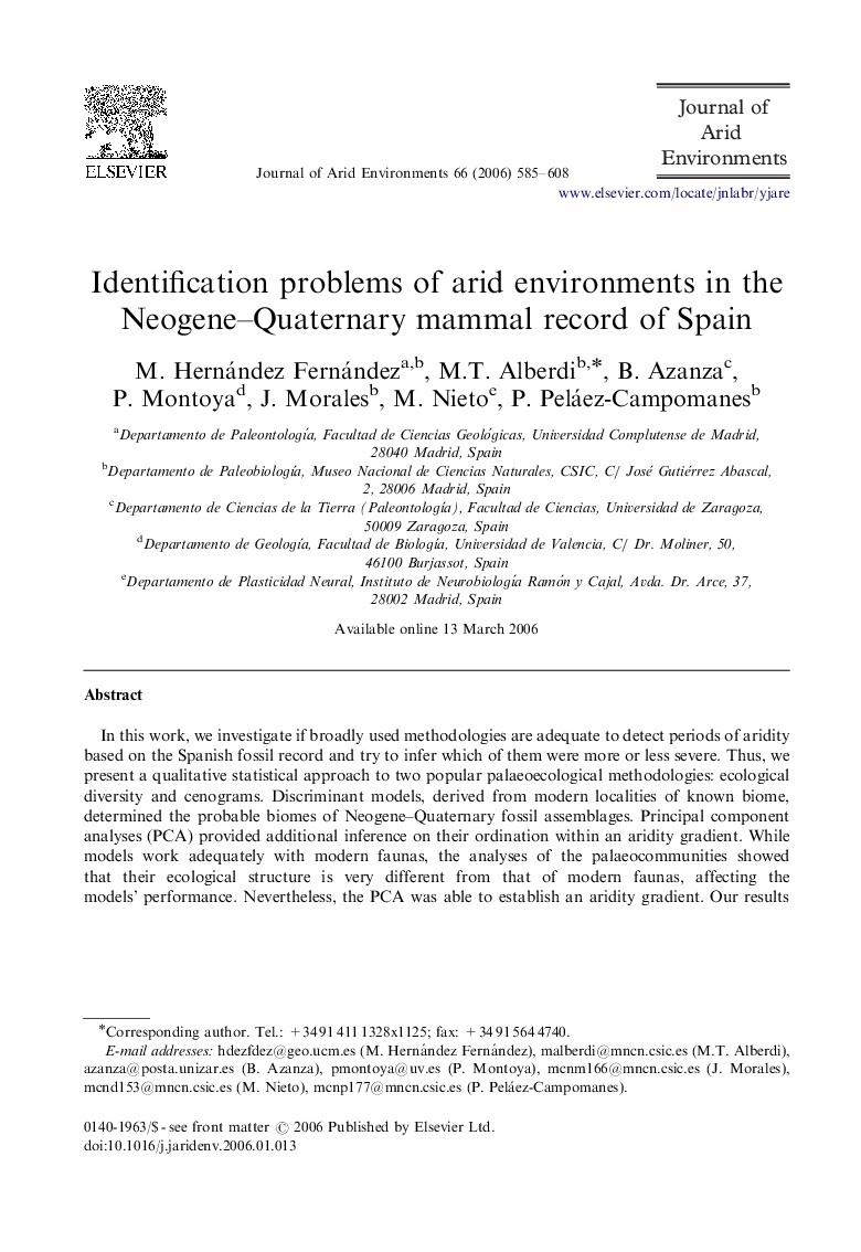 Identification problems of arid environments in the Neogene–Quaternary mammal record of Spain