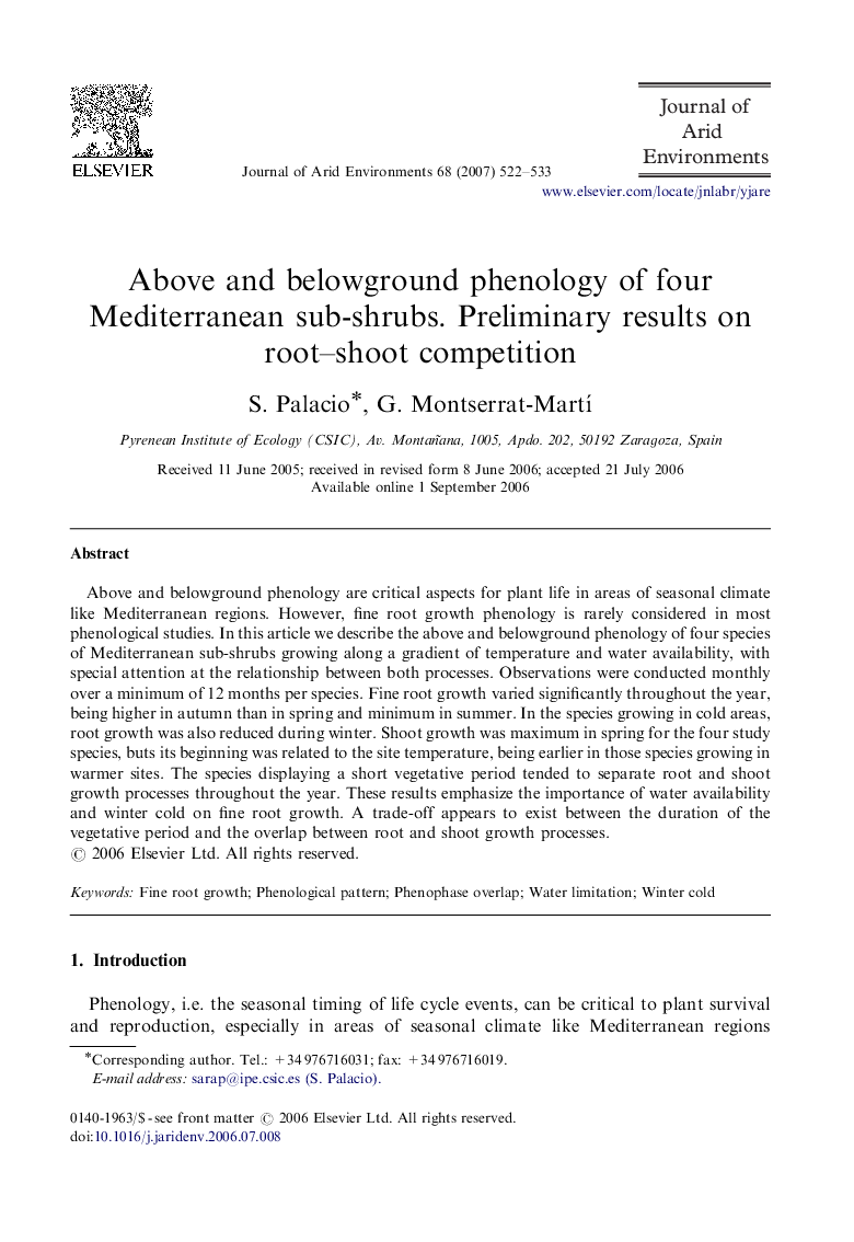Above and belowground phenology of four Mediterranean sub-shrubs. Preliminary results on root-shoot competition