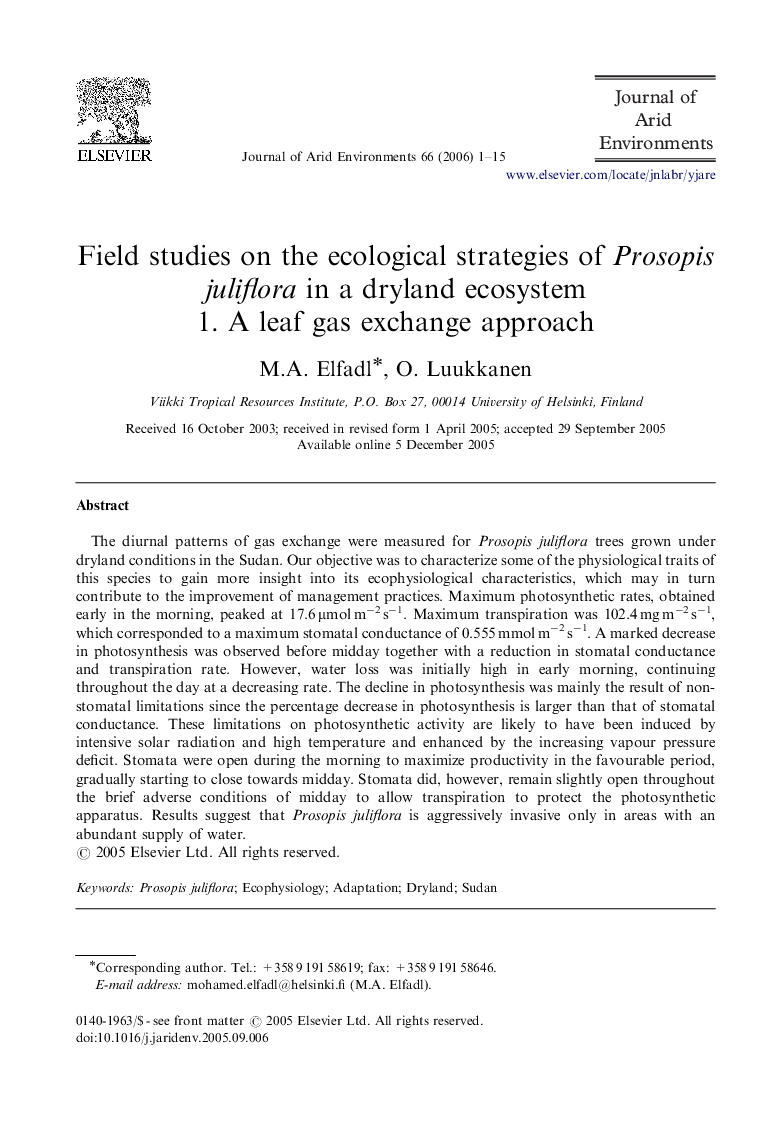 Field studies on the ecological strategies of Prosopis juliflora in a dryland ecosystem