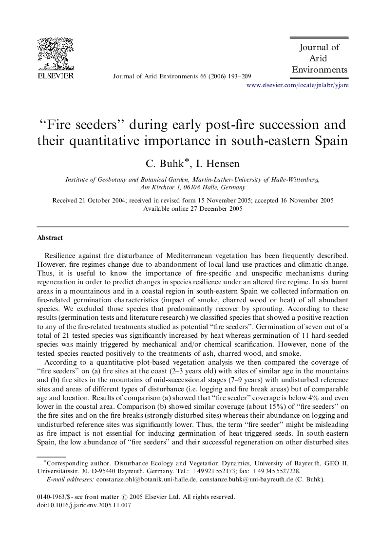 “Fire seeders” during early post-fire succession and their quantitative importance in south-eastern Spain