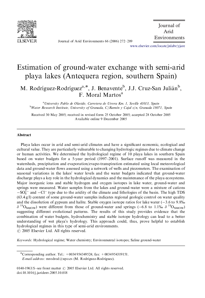 Estimation of ground-water exchange with semi-arid playa lakes (Antequera region, southern Spain)