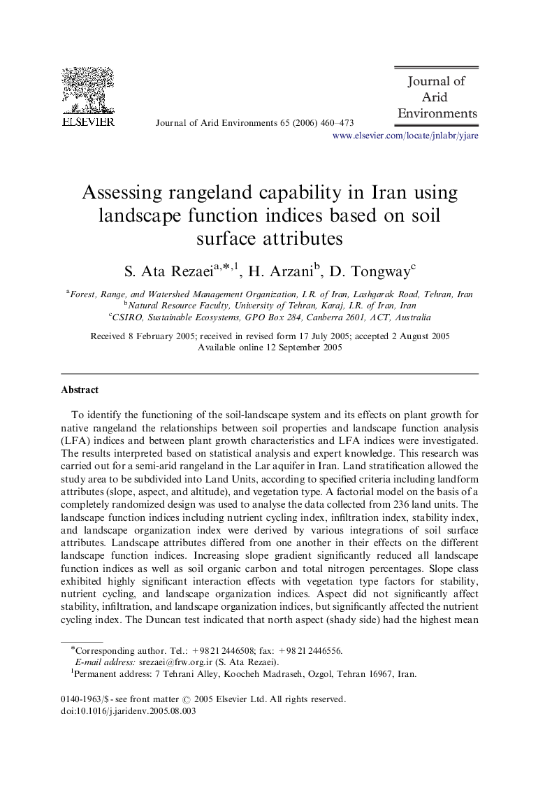 Assessing rangeland capability in Iran using landscape function indices based on soil surface attributes