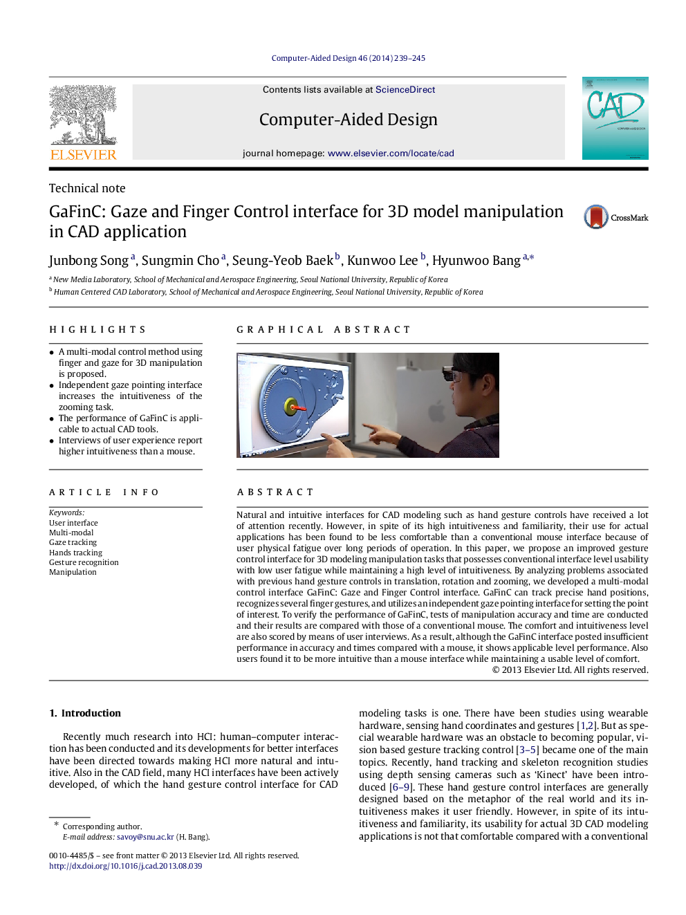 GaFinC: Gaze and Finger Control interface for 3D model manipulation in CAD application