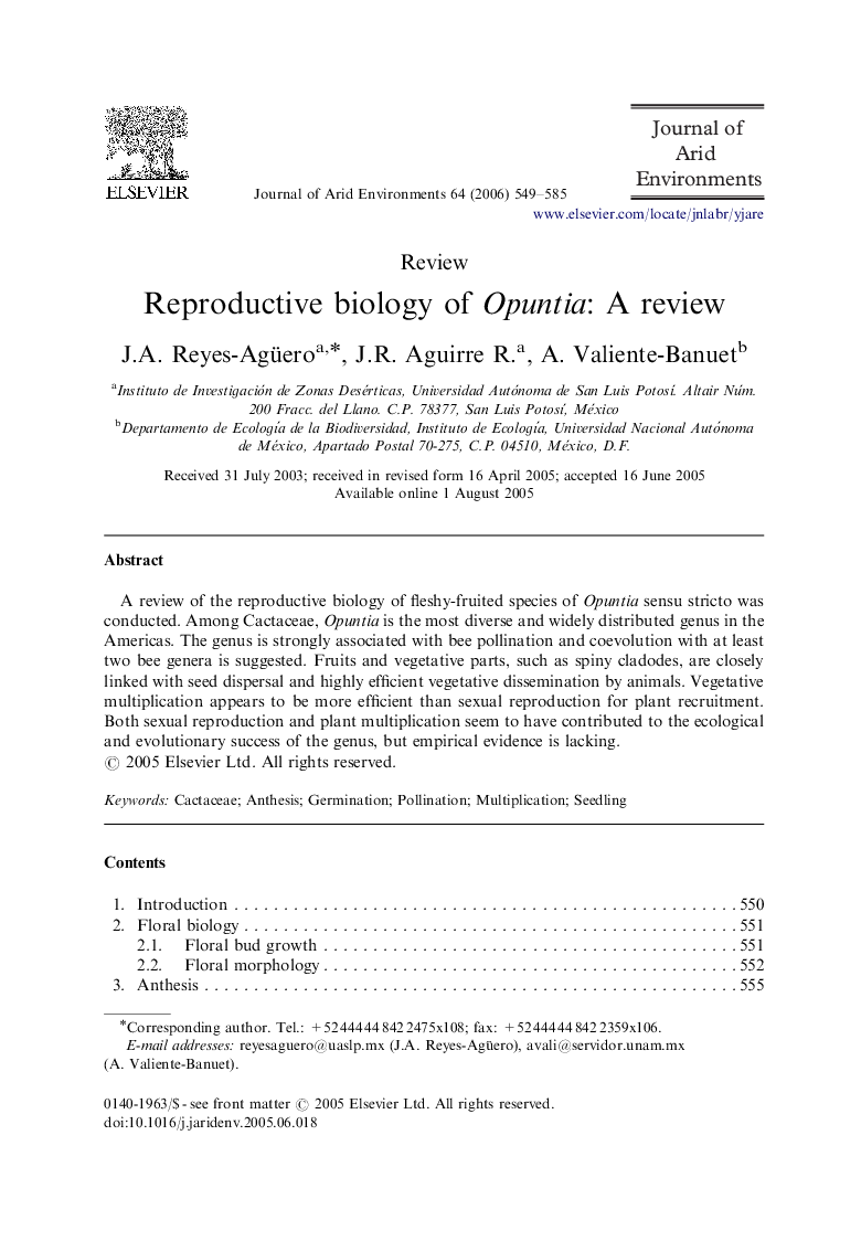 Reproductive biology of Opuntia: A review