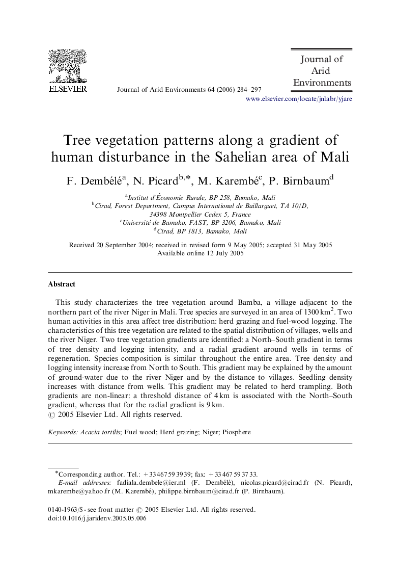 Tree vegetation patterns along a gradient of human disturbance in the Sahelian area of Mali