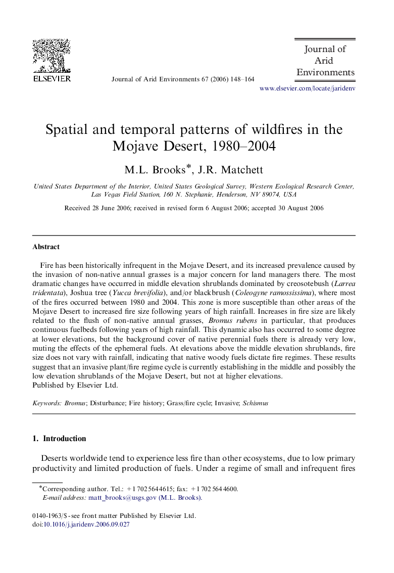 Spatial and temporal patterns of wildfires in the Mojave Desert, 1980–2004