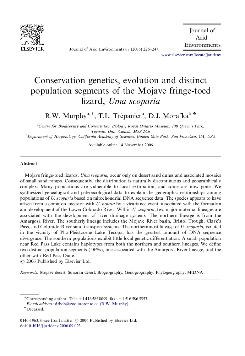 Conservation genetics, evolution and distinct population segments of the Mojave fringe-toed lizard, Uma scoparia