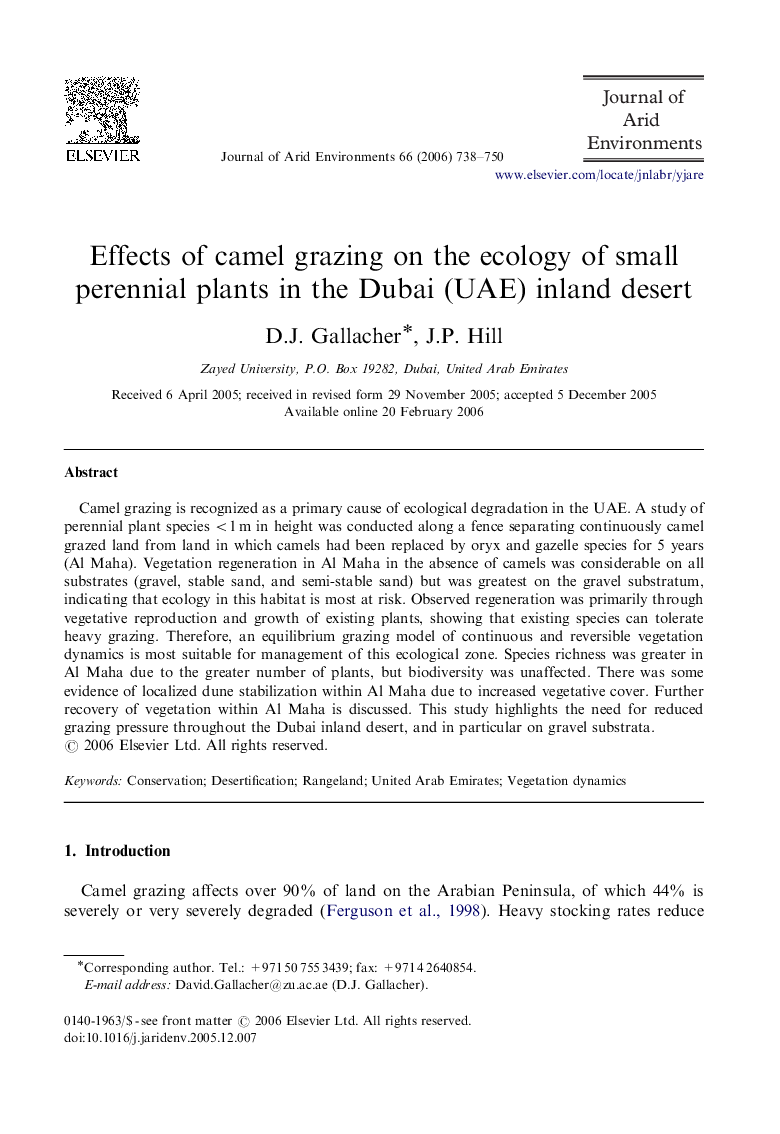 Effects of camel grazing on the ecology of small perennial plants in the Dubai (UAE) inland desert
