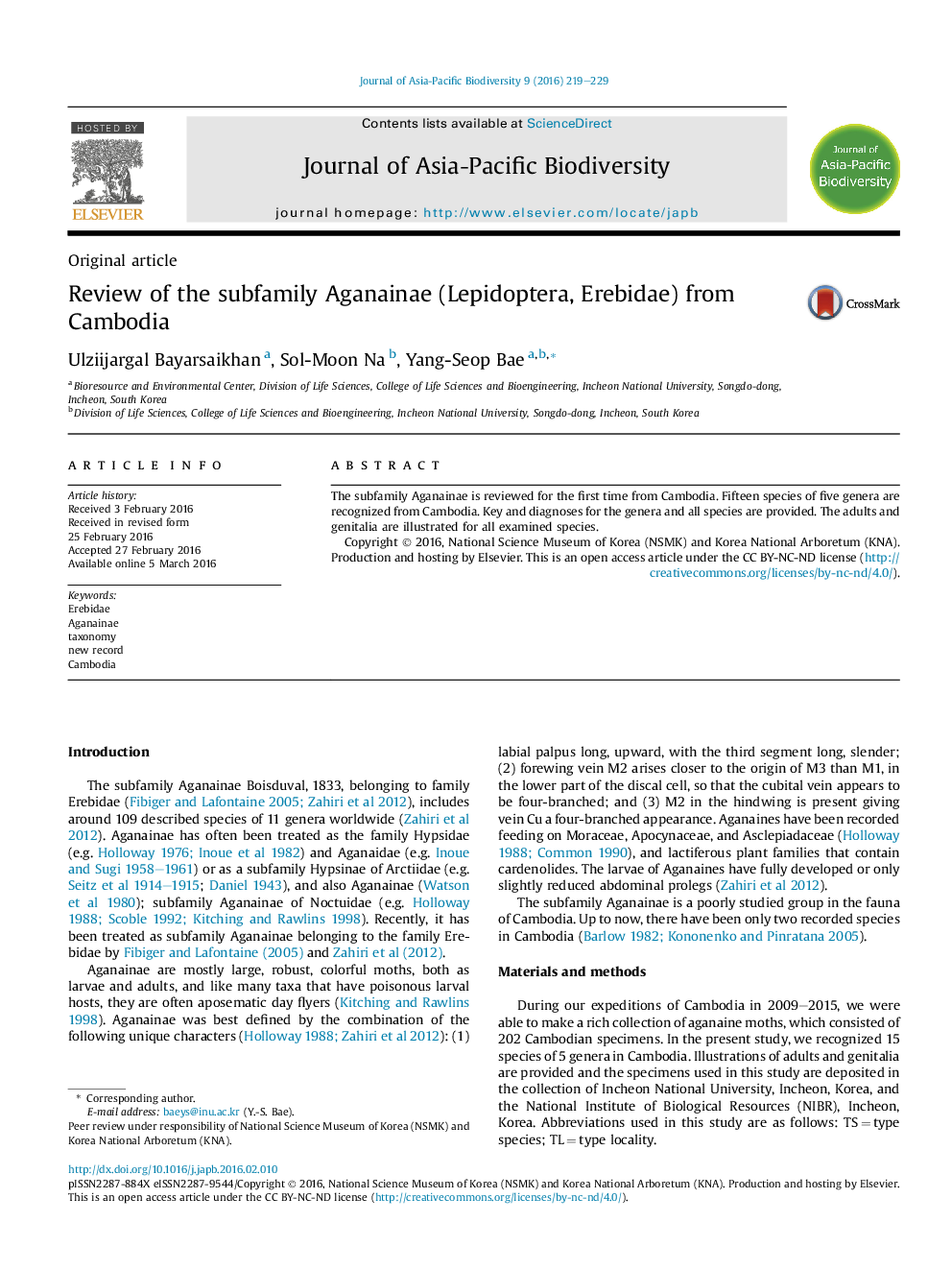 Review of the subfamily Aganainae (Lepidoptera, Erebidae) from Cambodia 