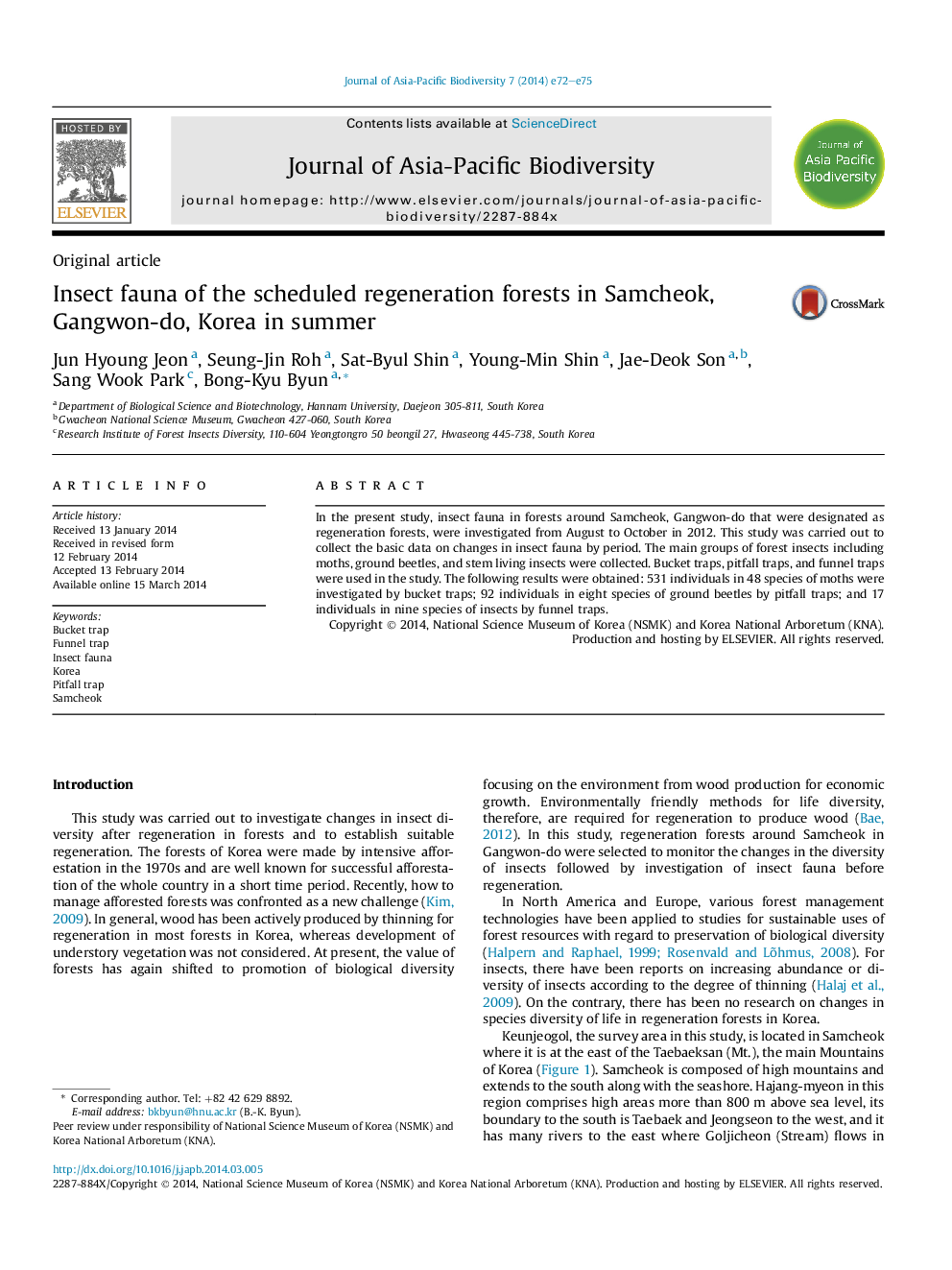 Insect fauna of the scheduled regeneration forests in Samcheok, Gangwon-do, Korea in summer 