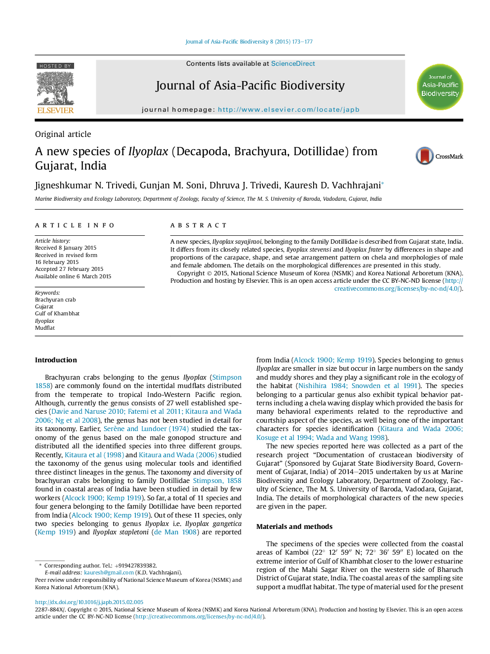 A new species of Ilyoplax (Decapoda, Brachyura, Dotillidae) from Gujarat, India 