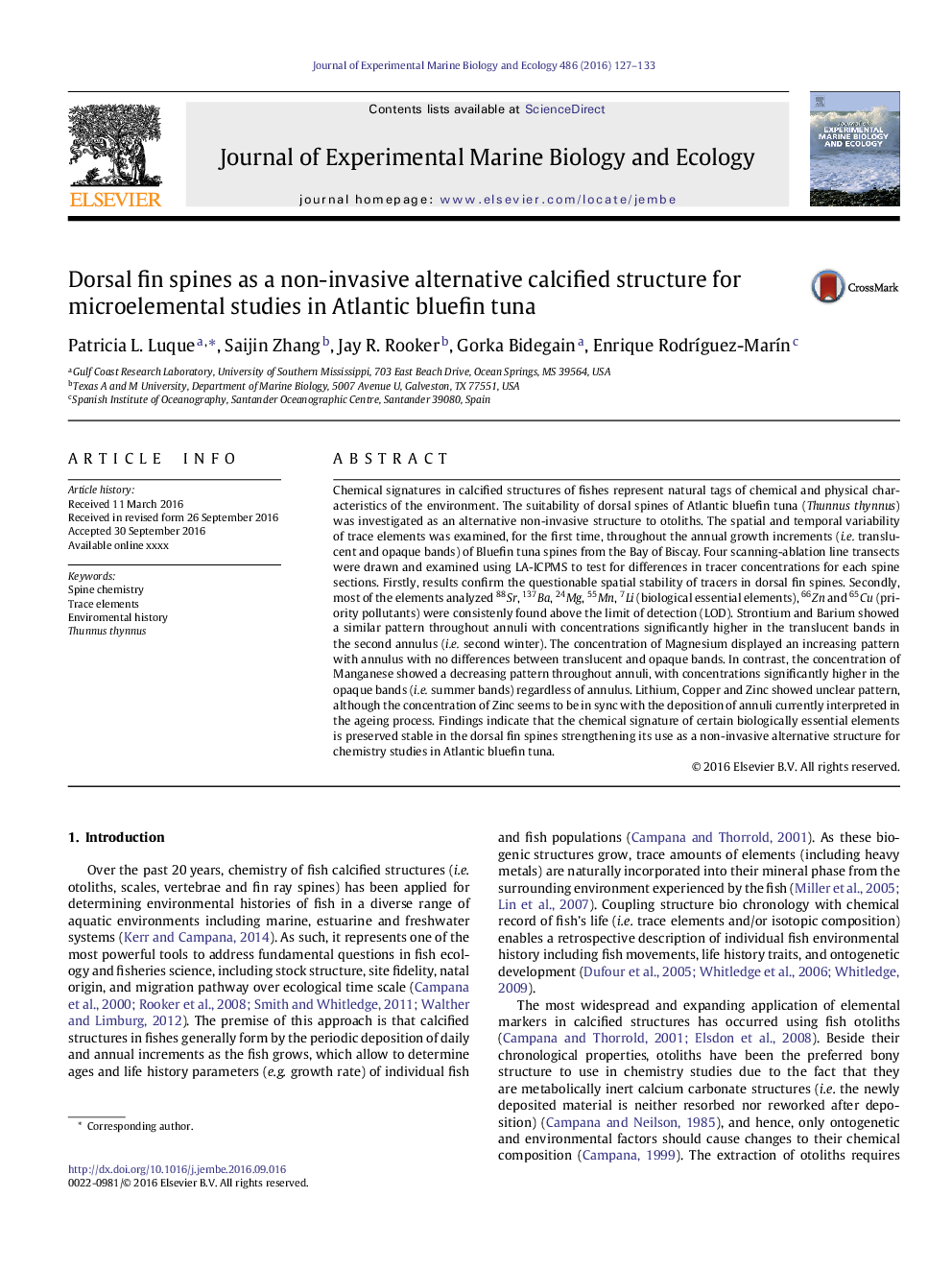 باله برآمدگی پشتی به عنوان یک ساختار کلسیفیه جایگزین غیرتهاجمی برای مطالعات میکروعنصری در تن باله آبی شمالی