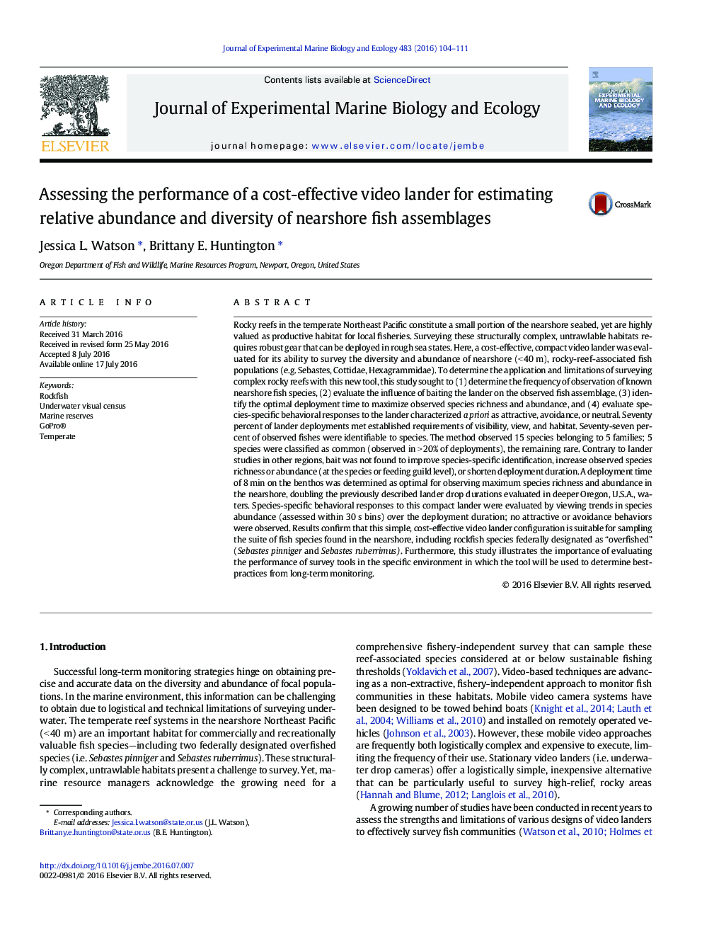 Assessing the performance of a cost-effective video lander for estimating relative abundance and diversity of nearshore fish assemblages