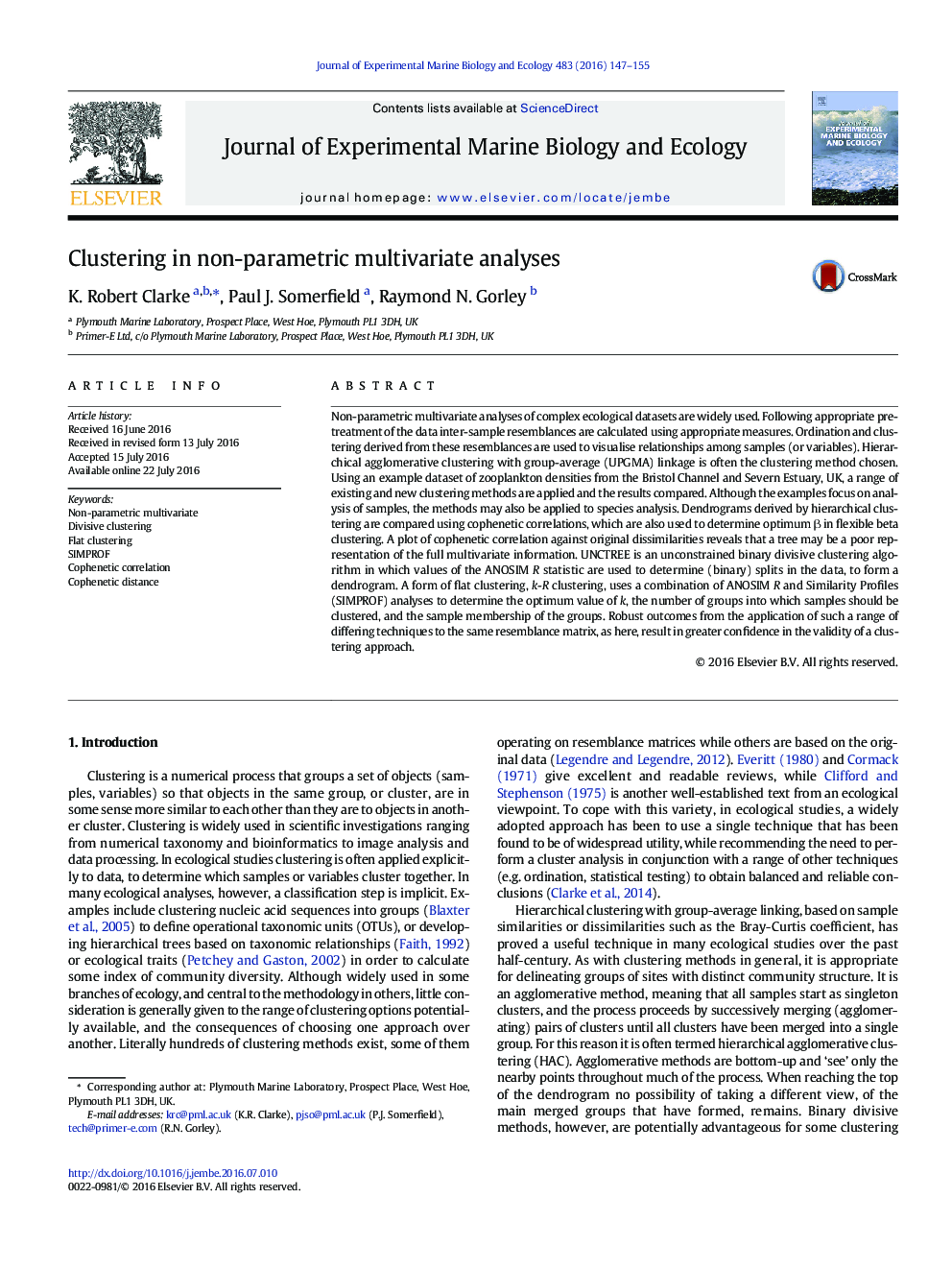 Clustering in non-parametric multivariate analyses