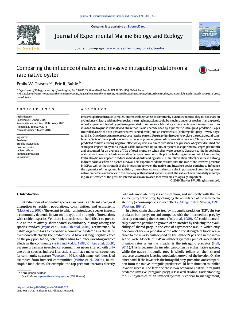 Comparing the influence of native and invasive intraguild predators on a rare native oyster