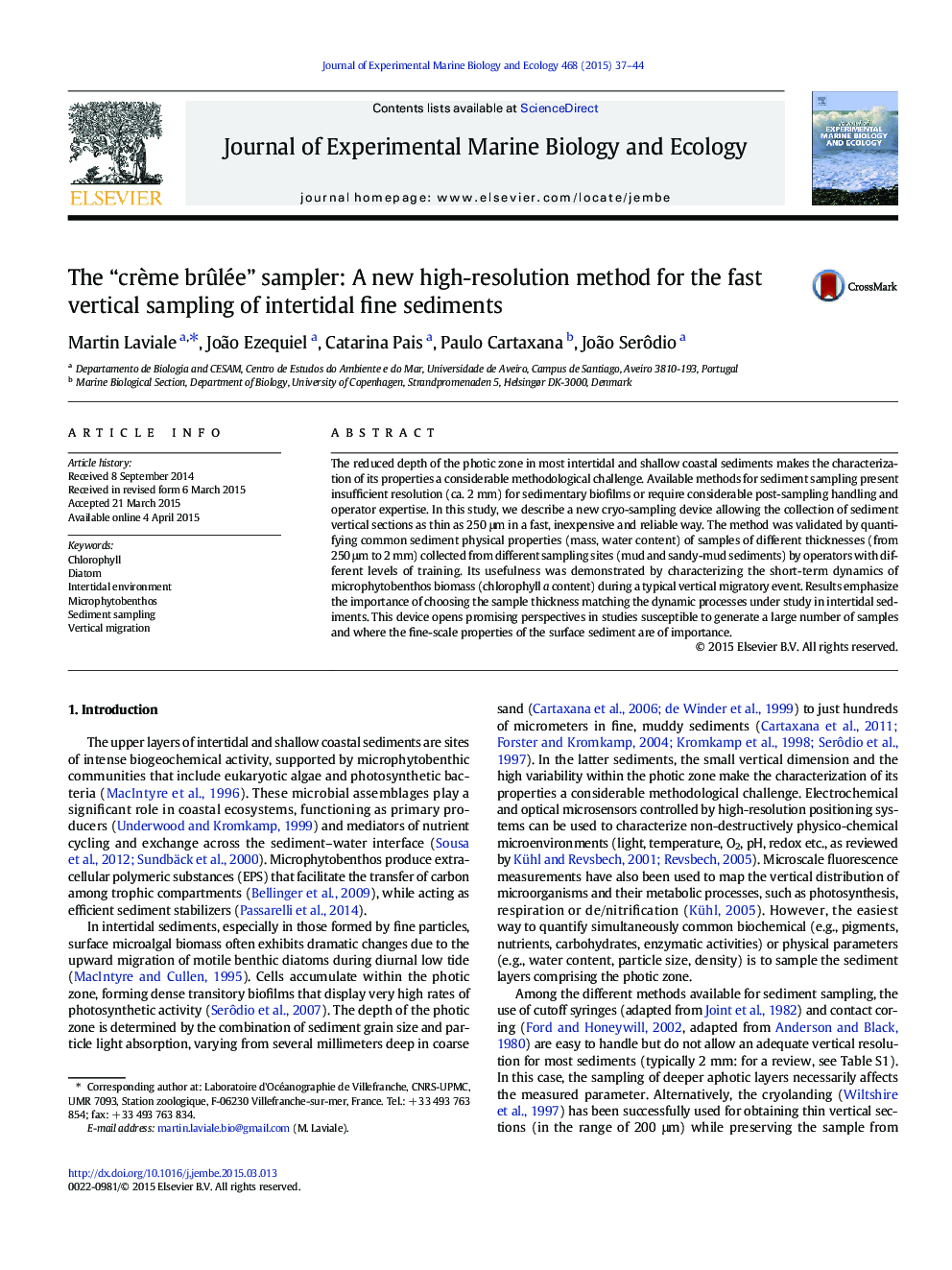 The “crème brûlée” sampler: A new high-resolution method for the fast vertical sampling of intertidal fine sediments