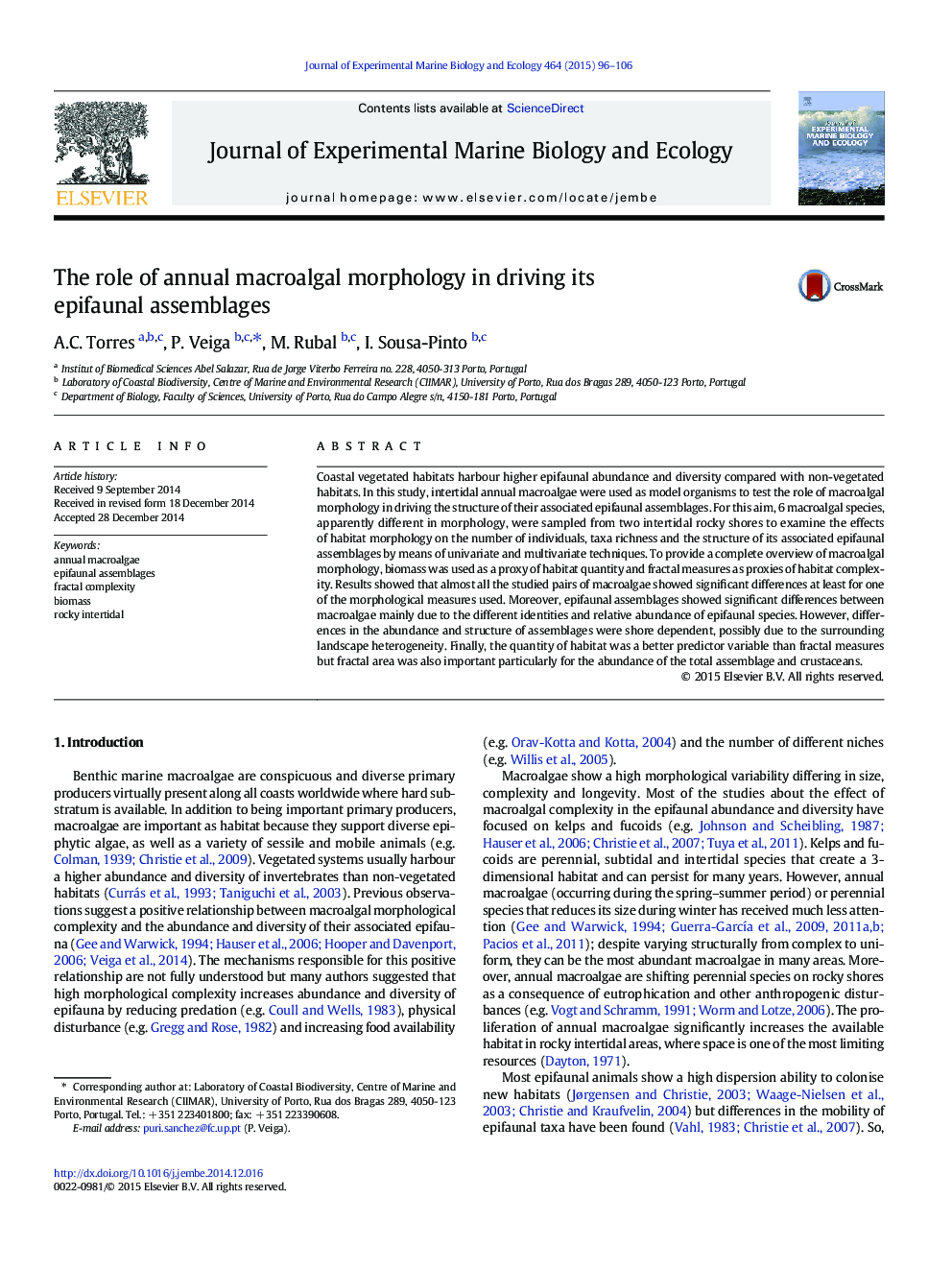 The role of annual macroalgal morphology in driving its epifaunal assemblages