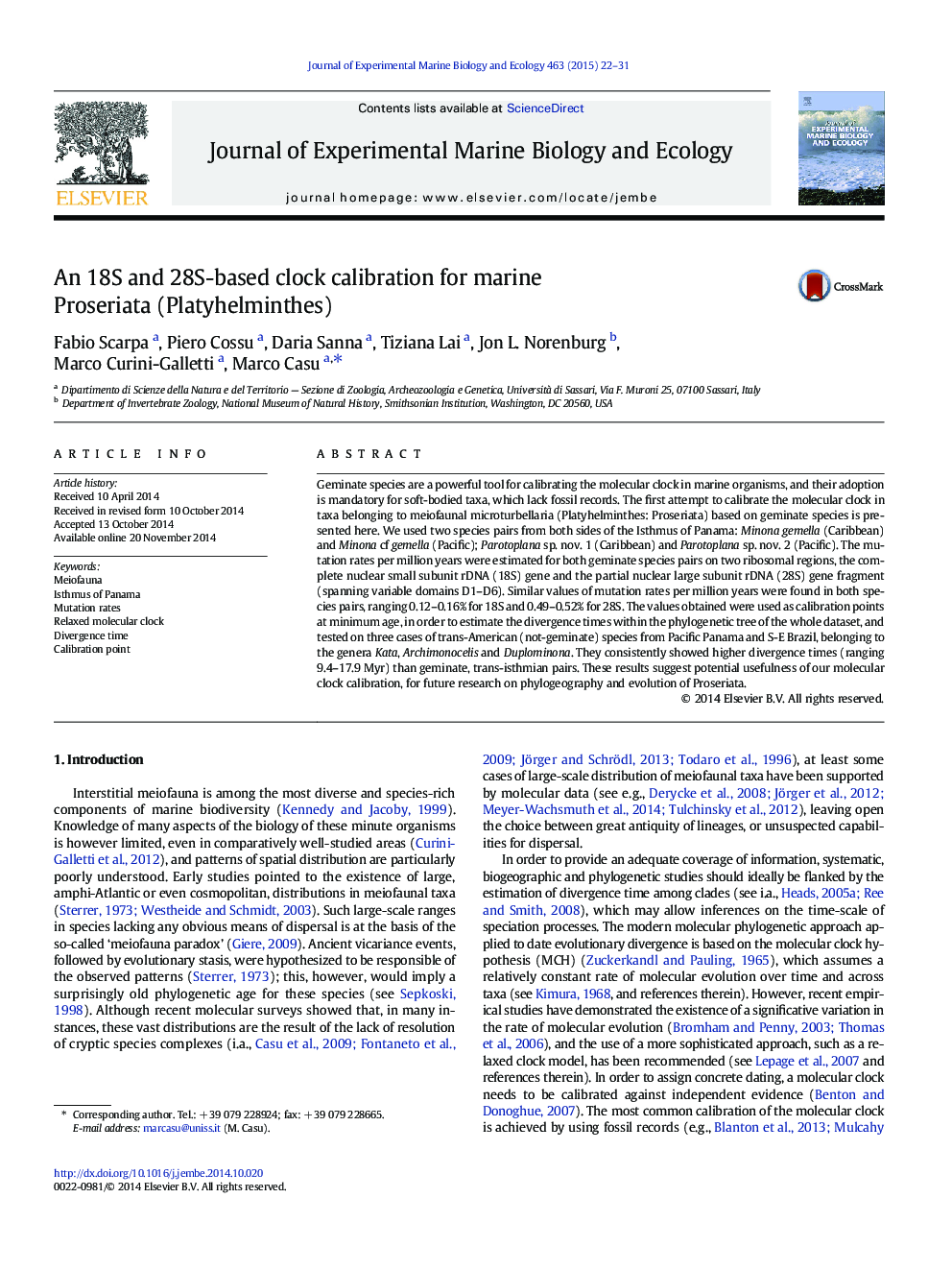 An 18S and 28S-based clock calibration for marine Proseriata (Platyhelminthes)