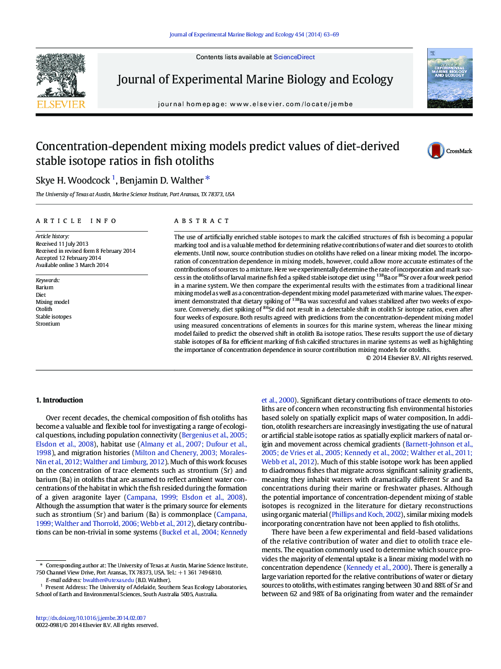 Concentration-dependent mixing models predict values of diet-derived stable isotope ratios in fish otoliths