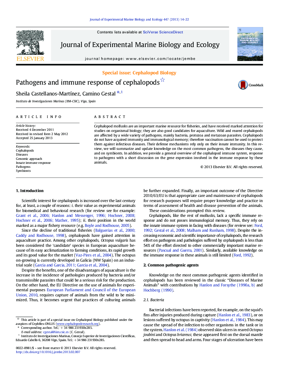 Pathogens and immune response of cephalopods 