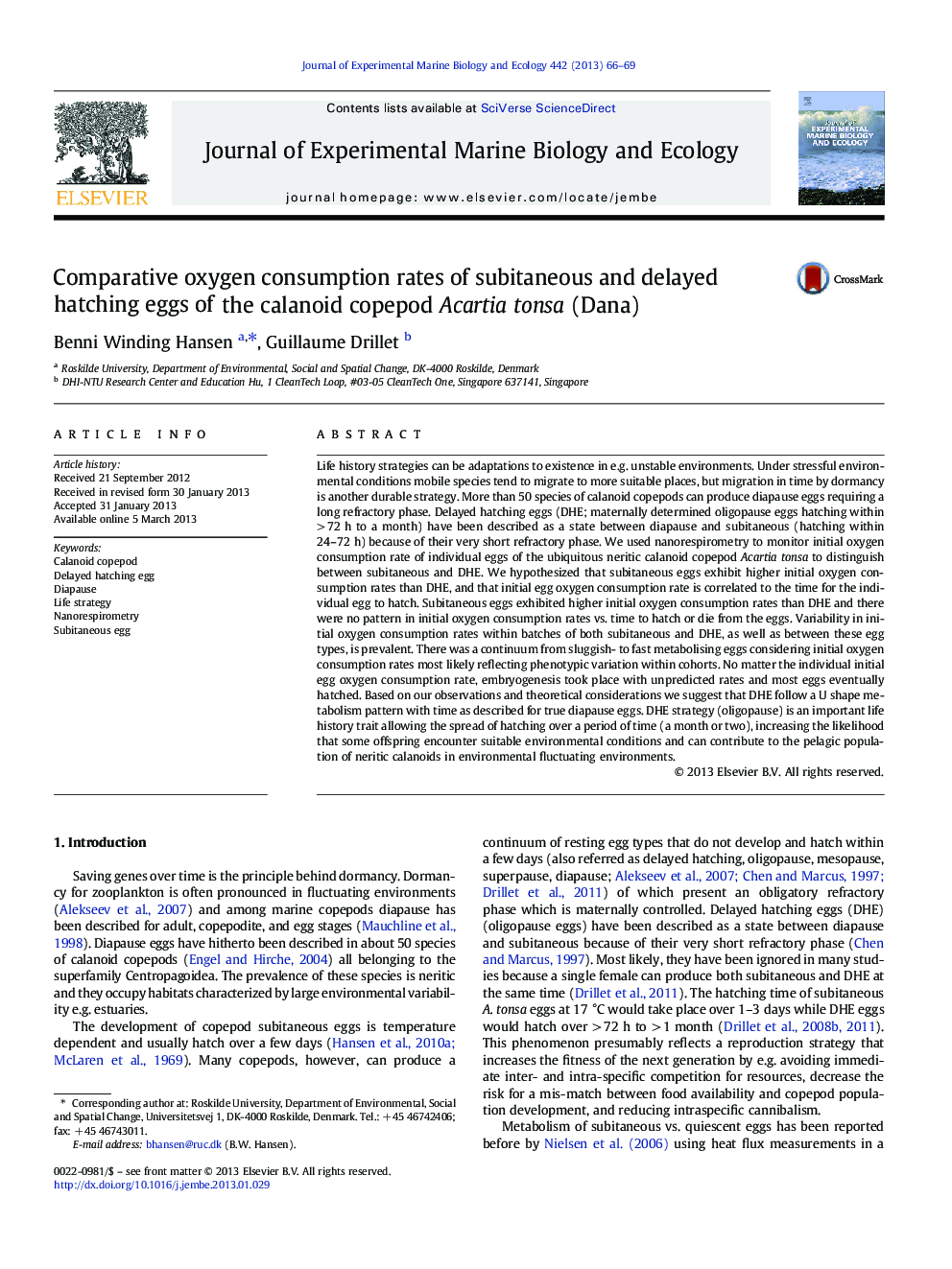 عکس صفحه اول مقاله: Comparative oxygen consumption rates of subitaneous and delayed hatching eggs of the calanoid copepod Acartia tonsa (Dana) Comparative oxygen consumption rates of subitaneous and delayed hatching eggs of the calanoid copepod Acartia tonsa (Dana)