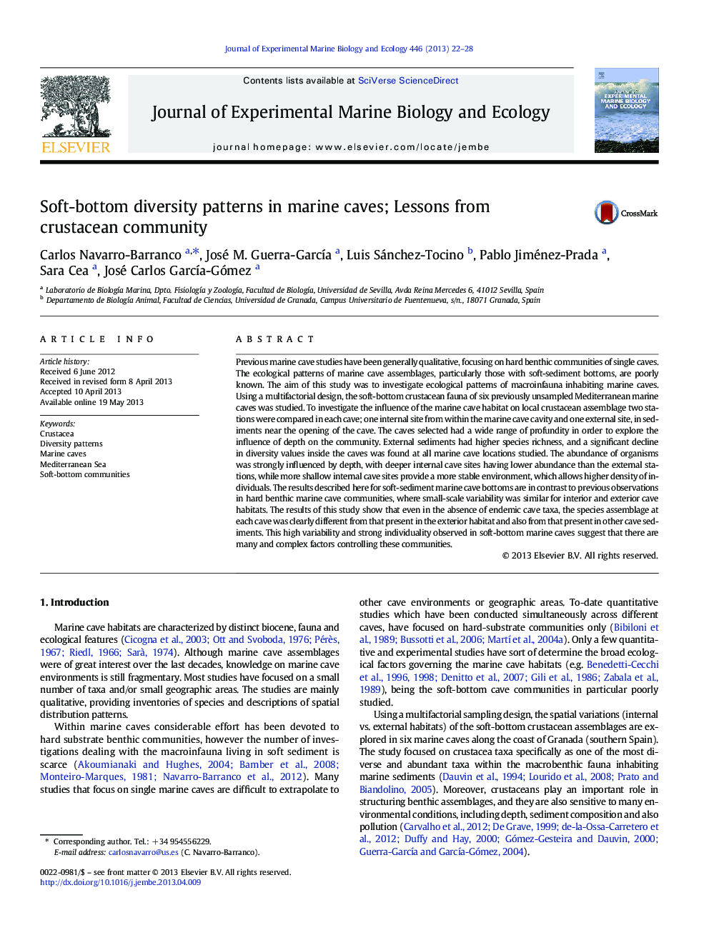 Soft-bottom diversity patterns in marine caves; Lessons from crustacean community