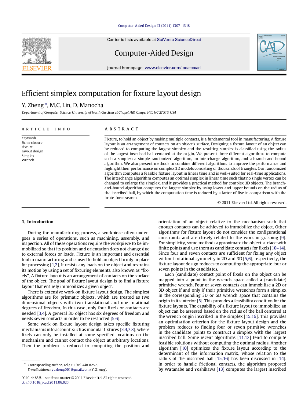 Efficient simplex computation for fixture layout design