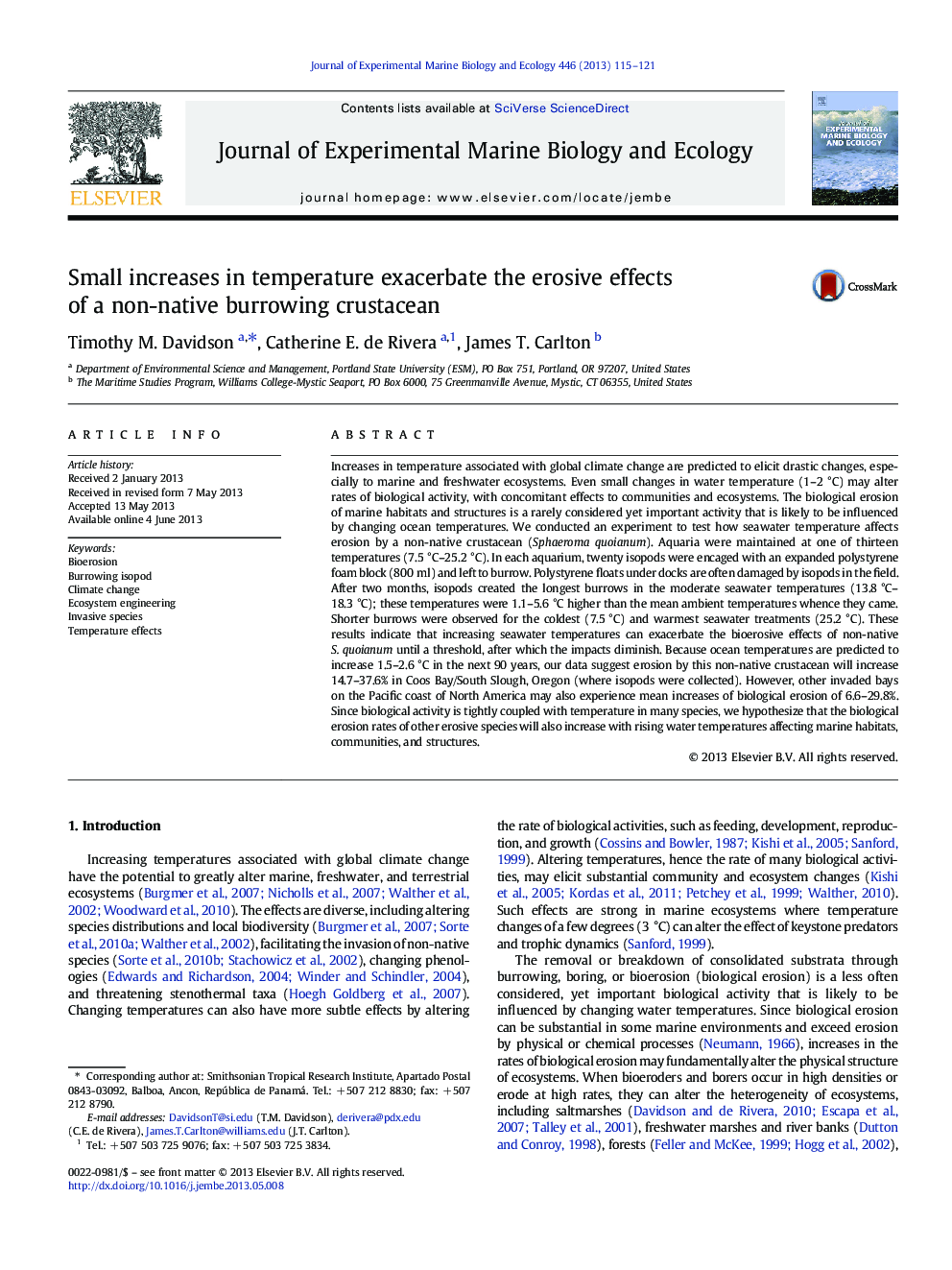 Small increases in temperature exacerbate the erosive effects of a non-native burrowing crustacean