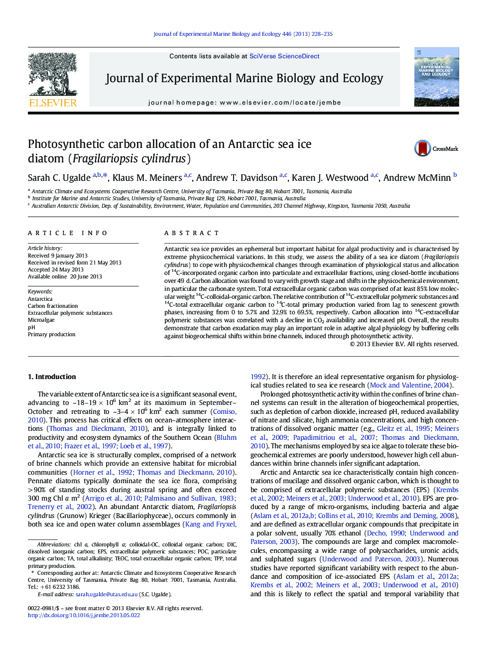 Photosynthetic carbon allocation of an Antarctic sea ice diatom (Fragilariopsis cylindrus)