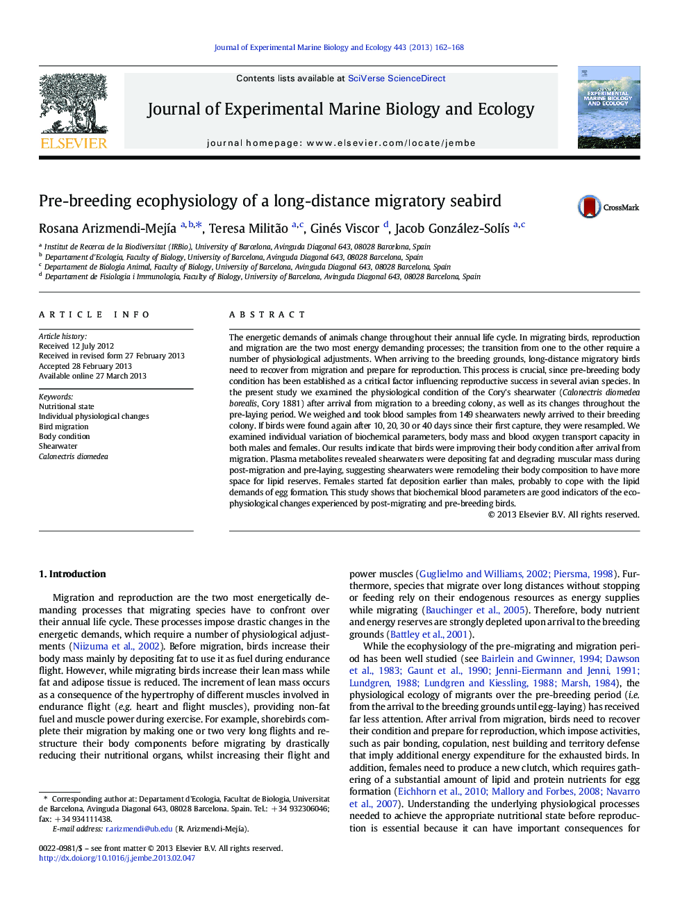 Pre-breeding ecophysiology of a long-distance migratory seabird