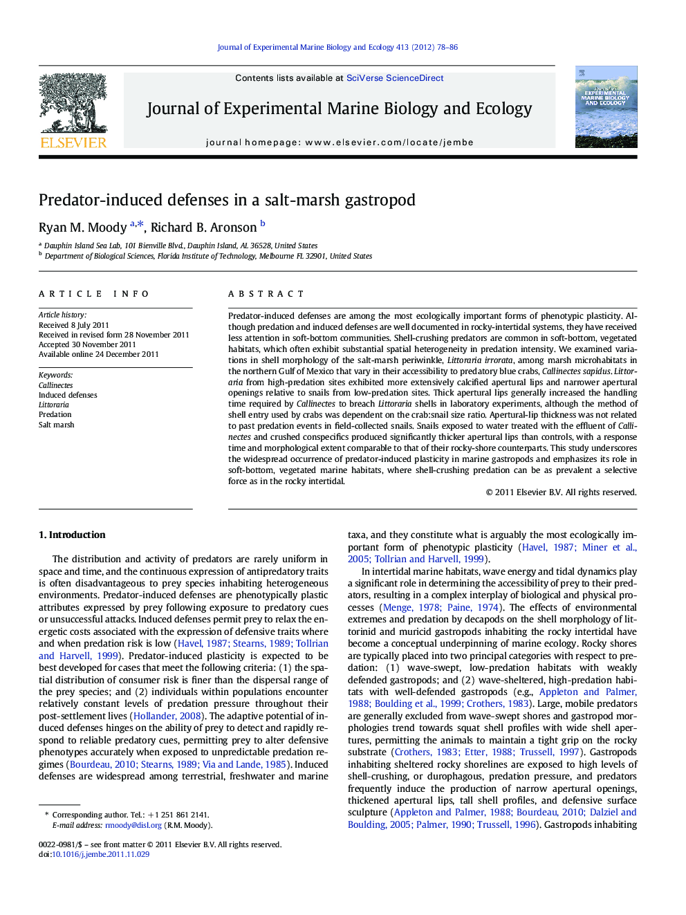 Predator-induced defenses in a salt-marsh gastropod