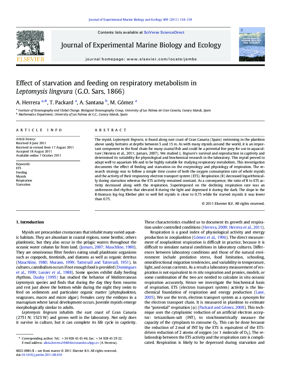 Effect of starvation and feeding on respiratory metabolism in Leptomysis lingvura (G.O. Sars, 1866)