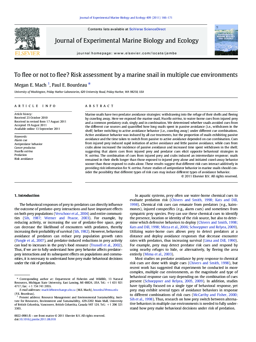 To flee or not to flee? Risk assessment by a marine snail in multiple cue environments