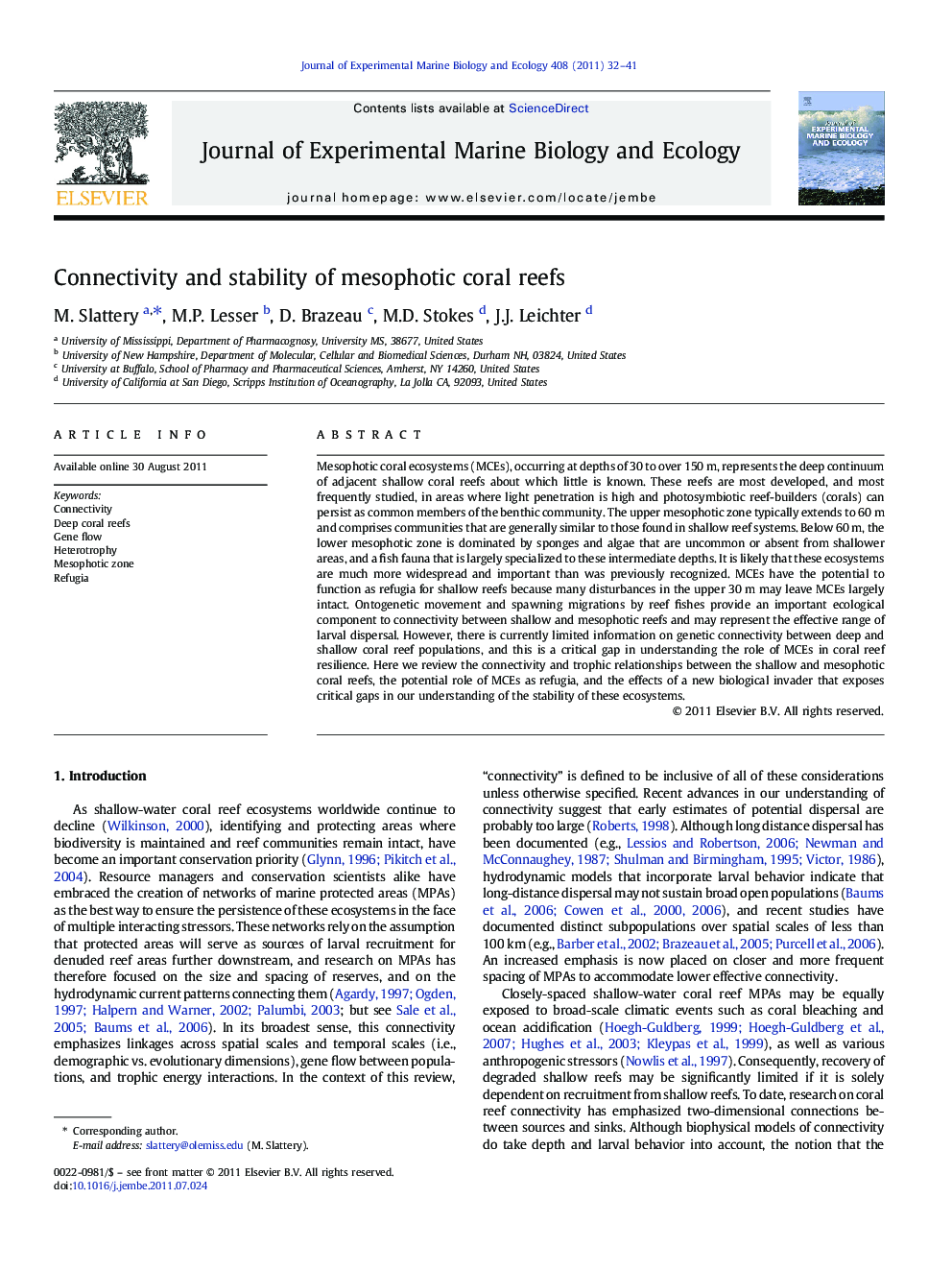 Connectivity and stability of mesophotic coral reefs