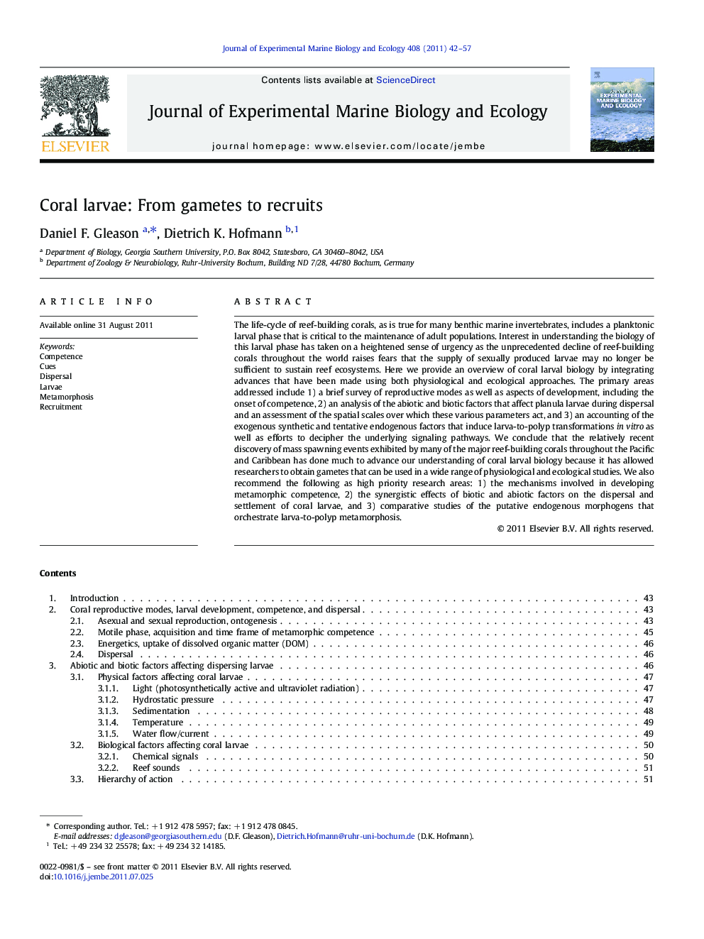 Coral larvae: From gametes to recruits