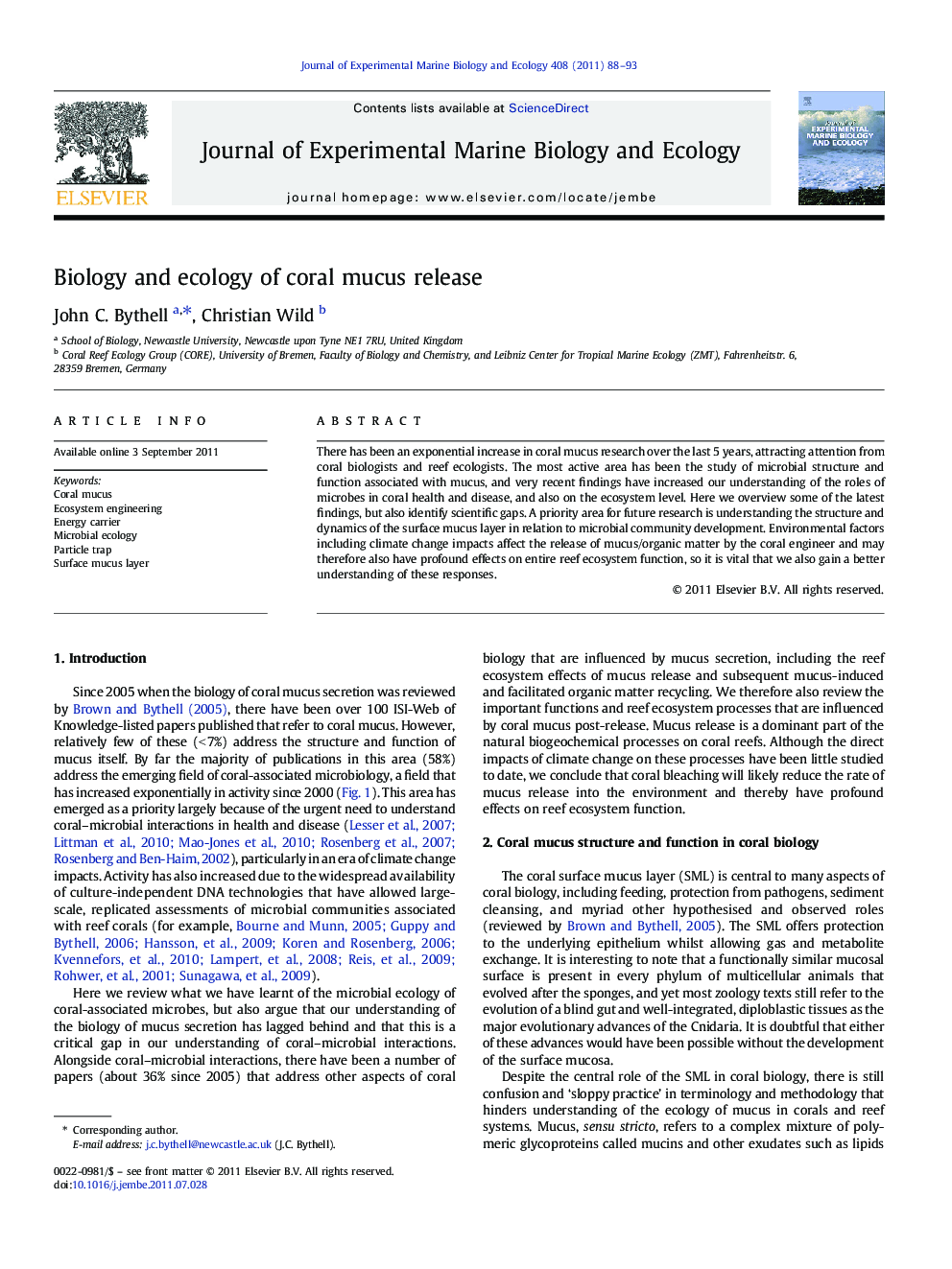 Biology and ecology of coral mucus release