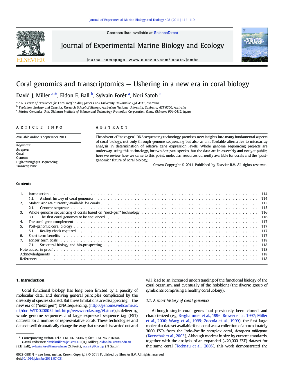 Coral genomics and transcriptomics — Ushering in a new era in coral biology