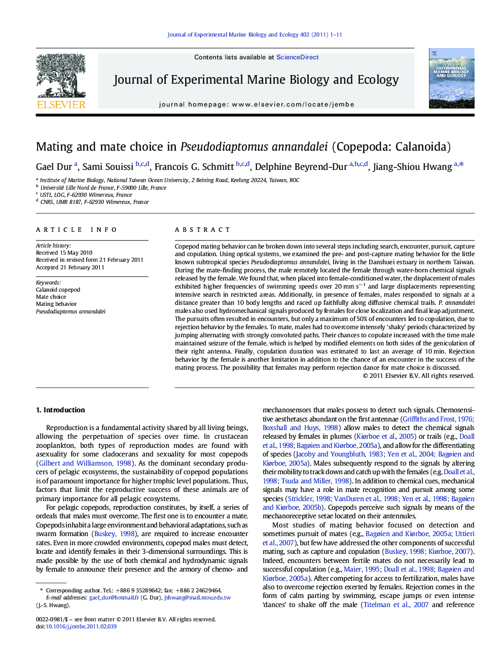 Mating and mate choice in Pseudodiaptomus annandalei (Copepoda: Calanoida)