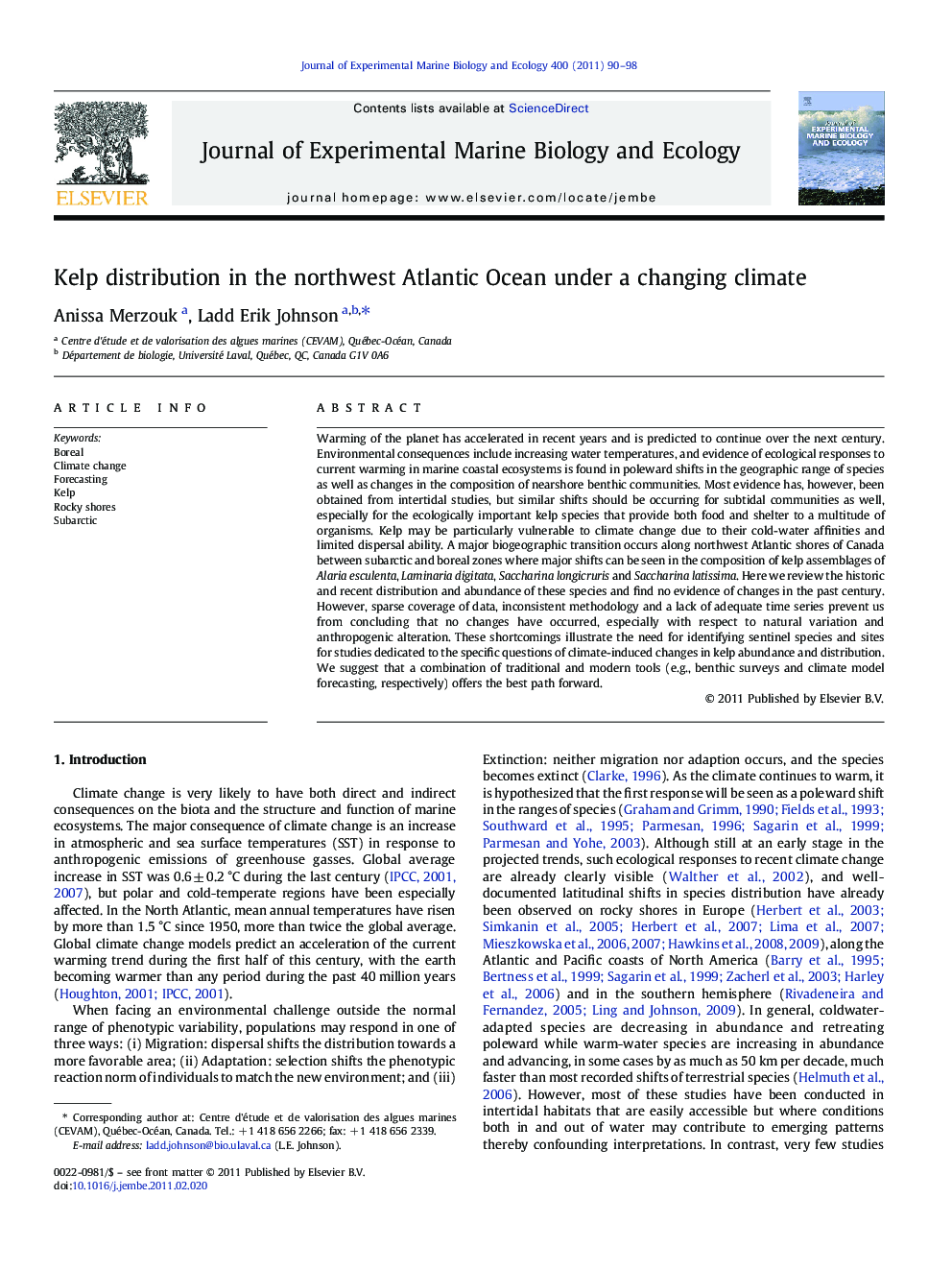 Kelp distribution in the northwest Atlantic Ocean under a changing climate