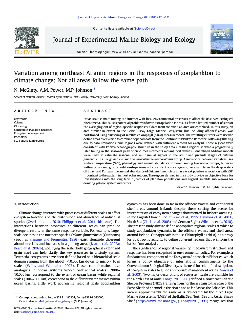 Variation among northeast Atlantic regions in the responses of zooplankton to climate change: Not all areas follow the same path