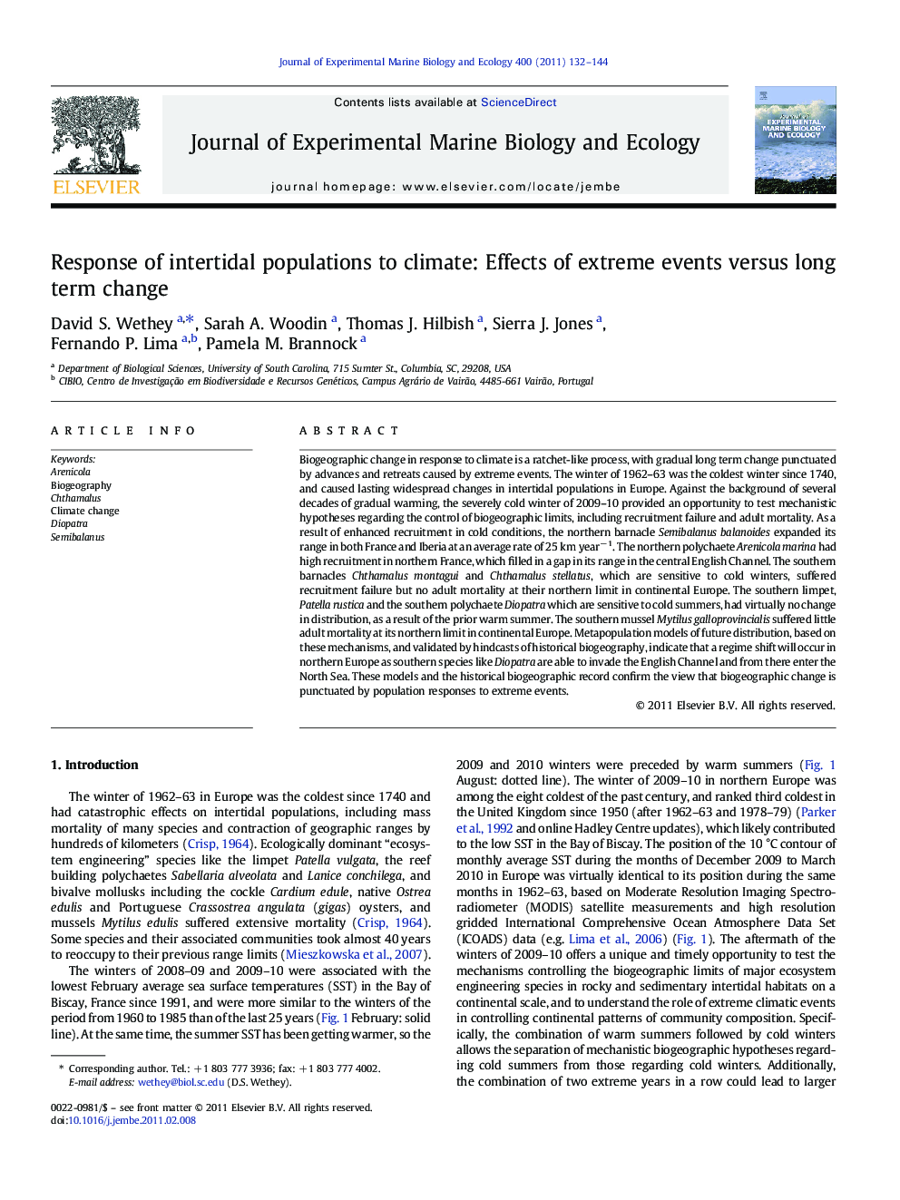 Response of intertidal populations to climate: Effects of extreme events versus long term change