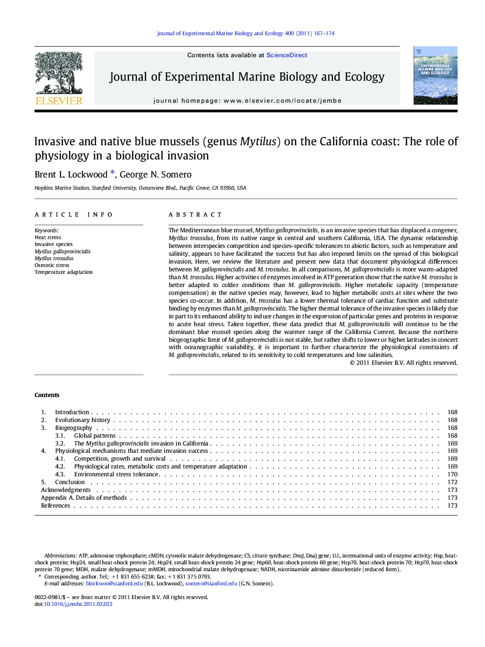 Invasive and native blue mussels (genus Mytilus) on the California coast: The role of physiology in a biological invasion