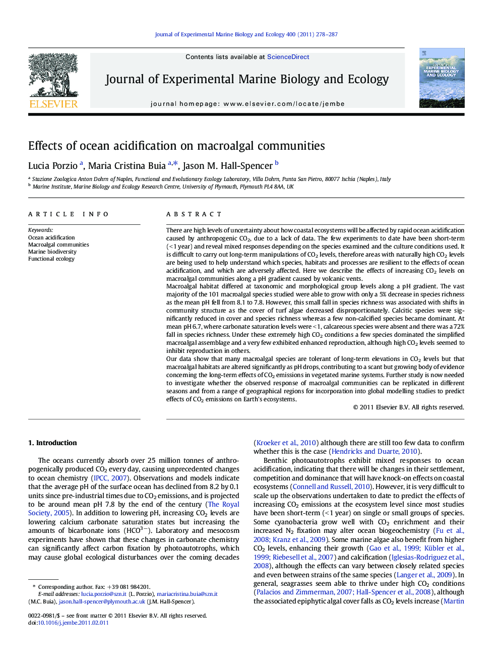 Effects of ocean acidification on macroalgal communities