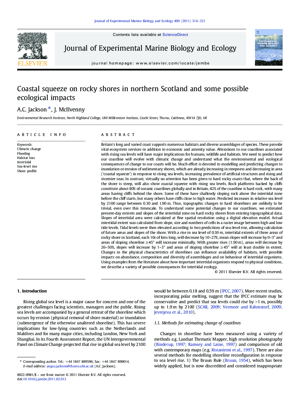 Coastal squeeze on rocky shores in northern Scotland and some possible ecological impacts