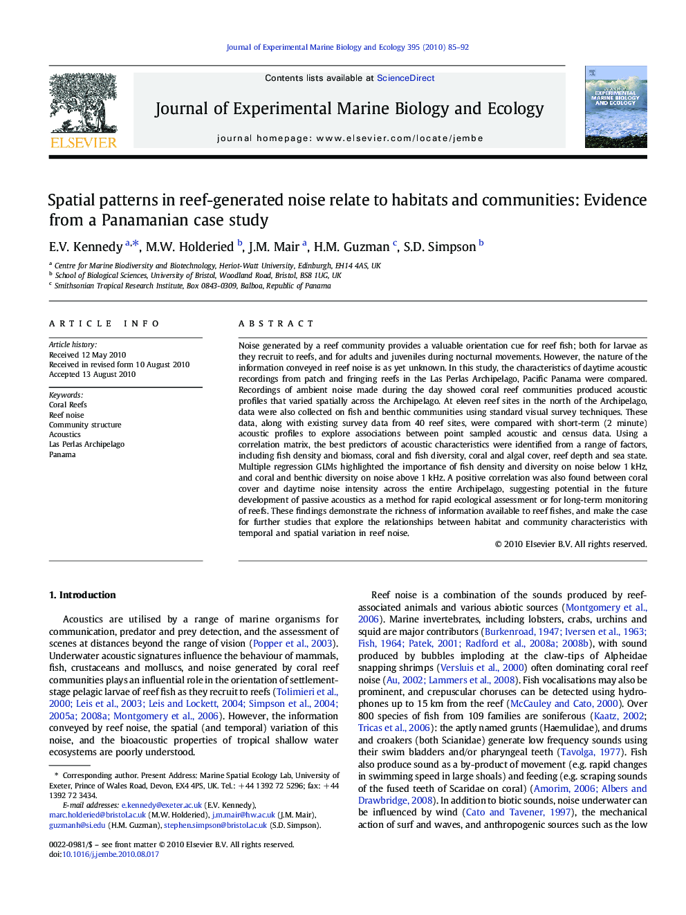 Spatial patterns in reef-generated noise relate to habitats and communities: Evidence from a Panamanian case study